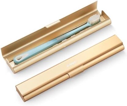 Aluminum Toothbrush Travel Case, Portable Travel Toothbrush Holder, Durable Manual Toothbrush Box Container for Traveling, Bathroom, Camping, Business Trip-Gold