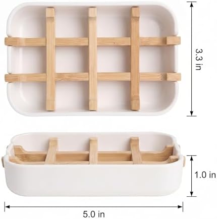 Bamboo Fiber Soap Holder and Soap Dish Combination, Removable Drainage Rack Bar Soap Tray for Bathroom Sink Deck, Bathtub, Shower & Kitchen (White, 1 Pack)