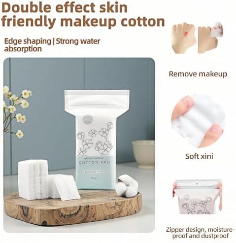 50-Pack 100% Pure Cotton Makeup Remover Pads | Soft, Hypoallergenic & Lint-Free Facial Rectangle for Sensitive Skin | Reusable, Double-Sided with Reinforced Edges | Makeup Skincare(50 Count)