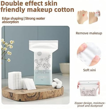 50-Pack 100% Pure Cotton Makeup Remover Pads | Soft, Hypoallergenic & Lint-Free Facial Rectangle for Sensitive Skin | Reusable, Double-Sided with Reinforced Edges | Makeup Skincare(50 Count)