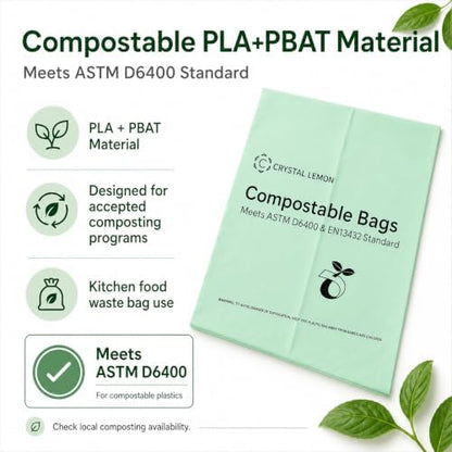 Compostable Trash Bags 6 Gallon, 50 Count Kitchen Food Waste Bags