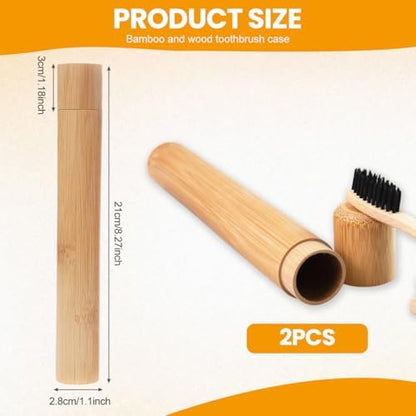 VASANA 2PCS Bamboo Toothbrush Case Portable Toothbrush Container Reusable Toothbrush Holder Personal Cleaning Tools Storage for Daily Use Traveling Camping(21CM)