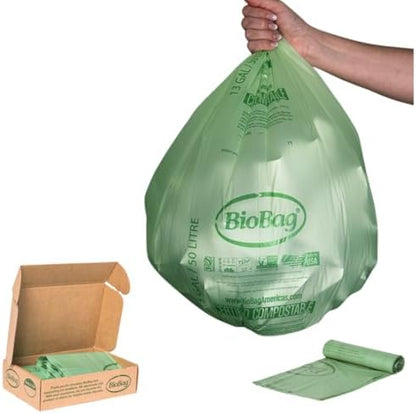 13 Gallon Tall Kitchen Compostable Trash Bags by BioBag, 48 Count, BPI Certified, Meets ASTM D6400 Standards, Made in USA, Food Scrap Bin Liners