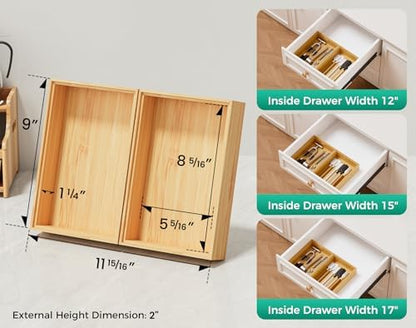 Bamboo Kitchen Drawer Organizer Boxes 9" x 6" Stackable Wooden Organizers