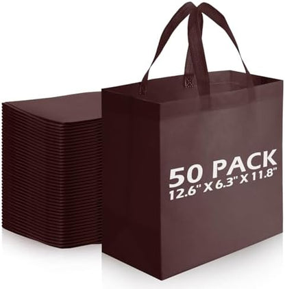 Reginary 50 Pcs Reusable Tote Bags Shopping Bags Non Woven, Brown