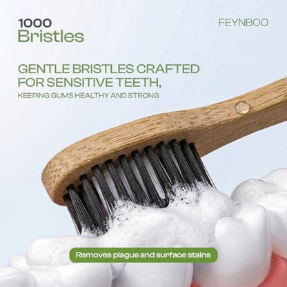 Bamboo Toothbrushes Medium Bristles 6 Pack - BPA Free Bristles Toothbrushes for Adults - Eco-Friendly, Natural Wooden Toothbrush (Light Brown, White, Black)