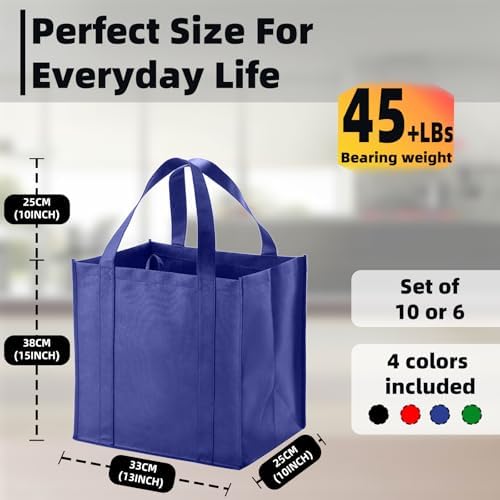6 pack Reusable Grocery Bags,Thick Bottom-Shopping Bag for Groceries
