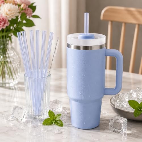 Replacement Straws Compatible with 30 oz Stanley Quencher Tumbler, 10.5 Inch Reusable Straws, Drinking Cup Accessories, Blue-6 Pack
