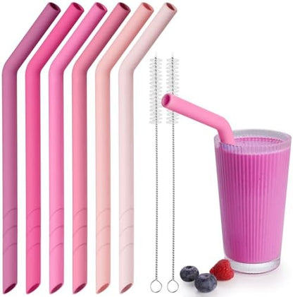 NiHome 6 PCS Extra Wide Reusable Bent Silicone Straws for Boba & Smoothies