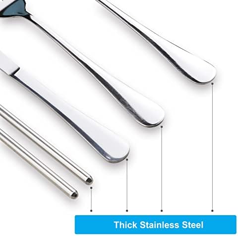 Portable Silverware Set with Case, Lengnoyp Travel Camping Utensils Set, Premium Stainless Steel Travel Cutlery Set