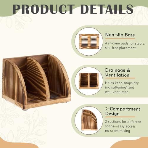 Shampoo Bar Holder Multi Bar Soap Dish, Wooden, 4.33 x 3.35 x 3.15 Inch