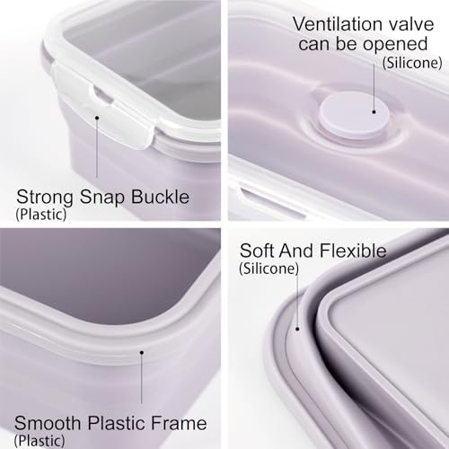 Collapsible Food Storage Containers with Airtight Lid & Vent Valve, 27 oz