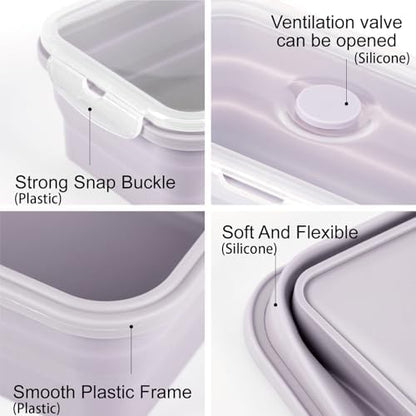 Collapsible Food Storage Containers with Airtight Lid & Vent Valve, 27 oz