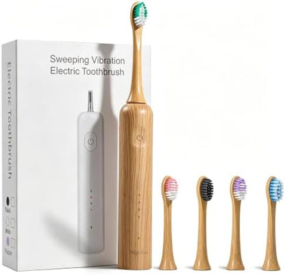 Oscillating Ultrasonic Electric Toothbrush with Bamboo Brush Heads (5 Pack)