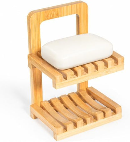 Bamboo Soap Dish for Shower, 2 Tier Shampoo Bar Soap Holder