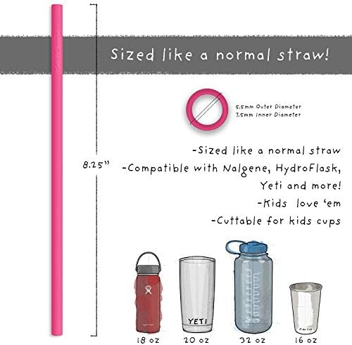 Silicone Straws - Slender Size BPA Free Non-Rubber Silicon Reusable Drinking Straws for Stainless Steel 20 oz Yeti Tumbler - Flexible, Chewy, Bendy & Safe for Kids/Toddlers