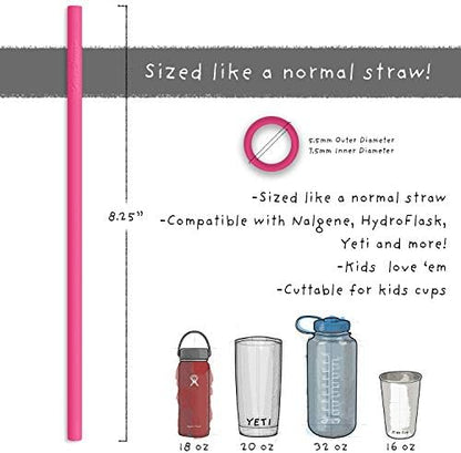 Silicone Straws - Slender Size BPA Free Non-Rubber Silicon Reusable Drinking Straws for Stainless Steel 20 oz Yeti Tumbler - Flexible, Chewy, Bendy & Safe for Kids/Toddlers