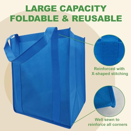 10 Pack Reusable Shopping Bags - 14.9x12.6x9.4 Inth Bulk Tote Bag for Grocery with 5 Pack Thick Plastic Bottom can Hold 50 Lbs, Foldable & Durable with Reinforced Handles