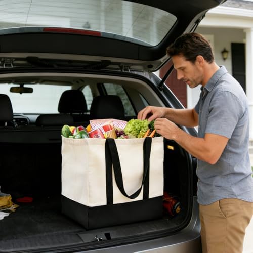 Large Canvas Tote Bag for Women, Shopping Bags for Groceries with Pockets