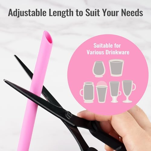 NiHome 6-Pack Wide Reusable Bent Silicone Straws for Smoothies, Milkshake