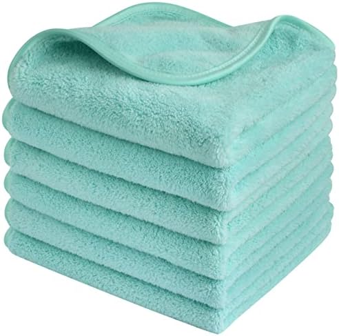 SINLAND Absorbent Coral Velvet Washcloth Ultra Soft Microfiber Face Towels 12 x 12 inch Multi-Purpose Face Cloths for Household and Sport