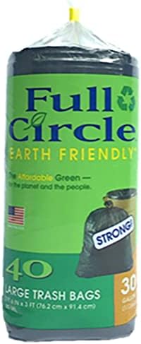 Full Circle Large 30-gallon biodegradable black trash bags, quantity 40 bags