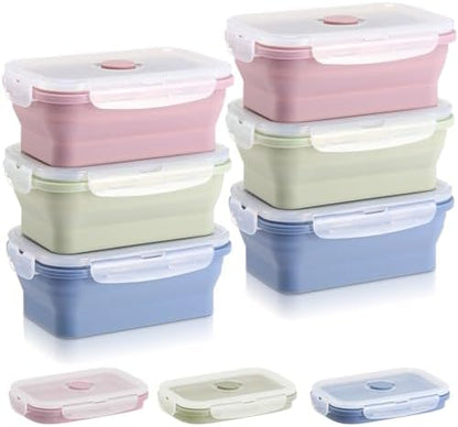 Mifoci 6 Pcs Silicone Containers for Food Collapsible Food Storage Containers with Airtight Lids Stacking Leftover Foods Storage Lunch Box for Freezer Microwave Dishwasher Safe(Morandi,18.6 oz)