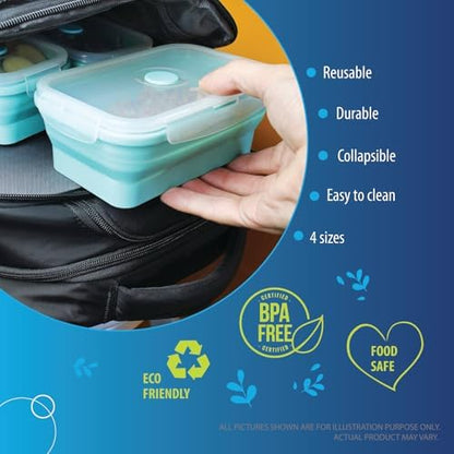 Deke Home - Collapsible Silicone Food Storage Containers with Lids, Set of 4, BPA-Free, Airtight, Space-Saving Meal Prep & Lunch Box, Microwavable, Freezer & Dishwasher Safe, Camping & Travel