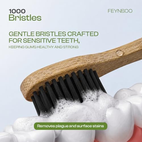 Bamboo Toothbrushes Hard Bristles 6 Pack - BPA Free Bristles Toothbrushes for Adults - Eco-Friendly, Natural Wooden Toothbrush (Light Brown, Black).