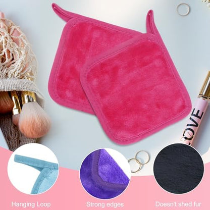 Makeup Remover Cloth 12 Pack, Ultra Soft and Reusable Microfiber Makeup Remover Towels for All Skin Types, Makeup Removal Face Cleansing Cloth, 6” X 6”, Multicolor