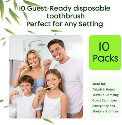 10 Pack Bamboo Toothbrushes Kit, Disposable Travel Toothbrushes with Toothpaste (6g), Individually Wrapped Guest Dental Kit for Hotel Amenities, Airbnb Hosts, Travel & Camping