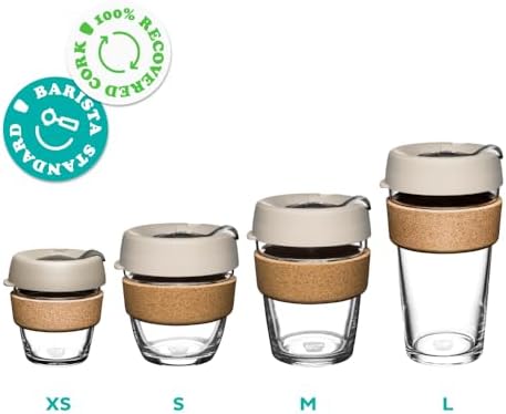 KeepCup Brew Cork, Reusable Glass Tumbler with Natural Cork, Tall Coffee Cup 12oz/340ml - Daybreak