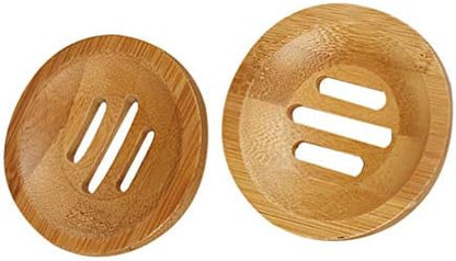 2pcs Bamboo Soap Dish Soap Tray,Round Bath Holder Bamboo Dish for Shower Wood Holder Saver Container Bathroom Storage Case for Bathroom Toilet Kitchen Hotel