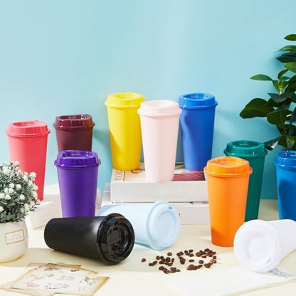 FillTouch 12 Pcs 16 oz Reusable Coffee Cups with Lids, Bright Colors