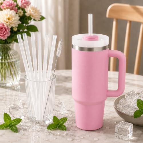 Replacement Straws Compatible with 30 oz Stanley Quencher Tumbler, 10.5 Inch Reusable Straws, Drinking Cup Accessories,Milky White- 6 Pack