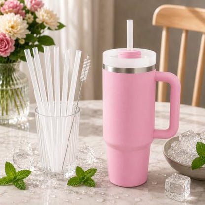 Replacement Straws Compatible with 30 oz Stanley Quencher Tumbler, 10.5 Inch Reusable Straws, Drinking Cup Accessories,Milky White- 6 Pack