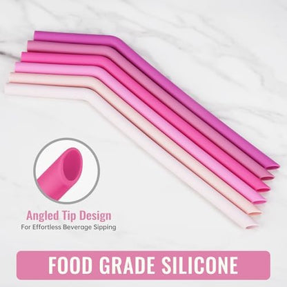 NiHome 6-Pack Wide Reusable Bent Silicone Straws for Smoothies, Milkshake