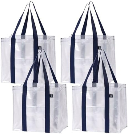 VENO 4 Pack Large Grocery Bag Reusable Shopping Bags with Hard Bottom