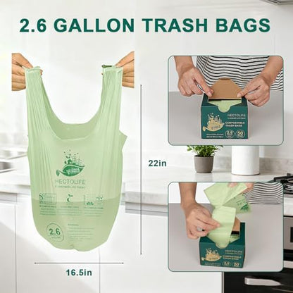 HECTOLIFE 2.6 Gallon 300 Count Compostable Bags Handle Tie