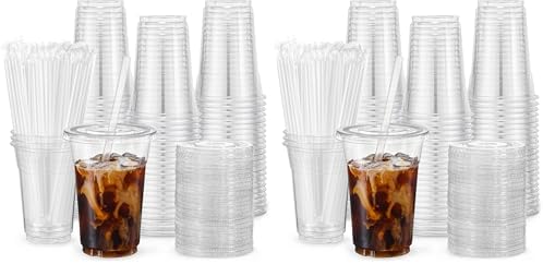 VITEVER [100 Sets - 16oz Clear Plastic Cups with Lids and Straws, Disposable Iced Coffee Cups for Smoothie, Milkshake, Cold Drinks - BPA free (Pack of 2)