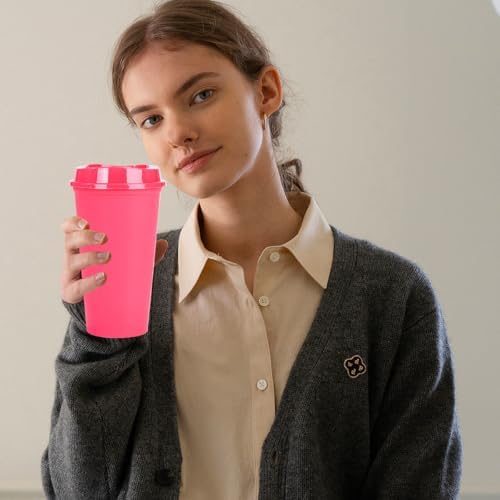 20 Pack Reusable Coffee Cups with Lids 16 oz Plastic Tumblers Travel Mug Iced Coffee Cup for Adults and Women Hot and Cold Drinks, Microwaveable (Rose)