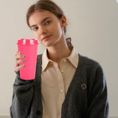 20 Pack Reusable Coffee Cups with Lids 16 oz Plastic Tumblers Travel Mug Iced Coffee Cup for Adults and Women Hot and Cold Drinks, Microwaveable (Rose)