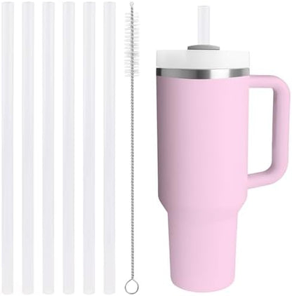 Replacement Straw Compatible with 40 oz Stanley Quencher Tumbler, 12 Inch Extra Long Reusable Plastic Straws for 40 Oz Cup, White-6 Pack