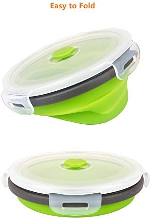CARTINTS Green Silicone Collapsible Food Storage Containers-Prep/Storage Bowls with Lids - Round Silicone Food Storage Containers - Microwave and Freezer Safe 3Pack