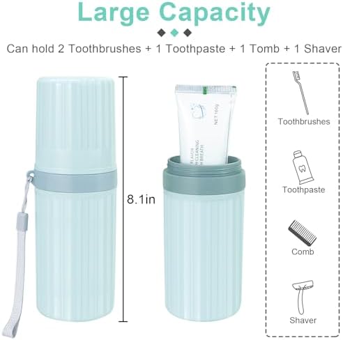 Mulbozy Travel Toothbrush Holder, Large Travel Toothbrush Cup Case, Portable Travel Toothbrush Toothpaste Makeup Storage for Business Trip Camping School - Blue