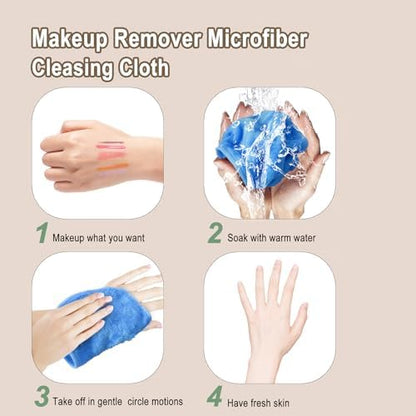 KODAMO Makeup Remover Cloth, Reusable Makeup Remover Pads Washable with Mesh Bag, Microfiber Makeup Removal Face Wash Cloths with Just Water, Gentle Soft, 12 Pack