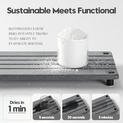 Razborci Instant Dry Sink Caddy Kitchen Sink Organizer, Quick Drying Stone Tray Diatomite Sponge Holder Soap Dish, Bathroom Countertop Fast Dry Water Absorbing Vanity Rack, Dark Gray,12" x 5"