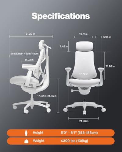 LiberNovo Omni PRO Dynamic Ergonomic Office Chair, Built-in Fan, 48cm