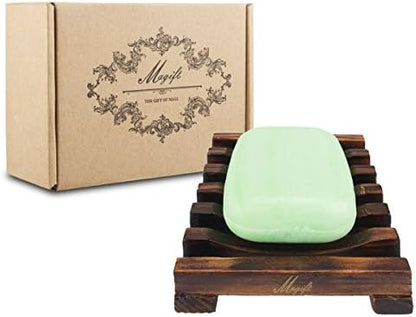 Soap Dish Holder, Bathroom Wooden Soap Case, Sink Deck Bathtub Shower Dish, Rectangular, Hand Craft, Natural Wooden Holder for Soap, Sponges, Scrubber (2 Pack soap Dish)