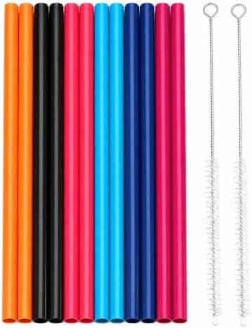 12 Pcs Eco Friendly Silicone Straws with 2 cleaning Brushes,Reusable Silicone Drinking Straws,for 30oz and 20oz Tumblers,Yeti, Ozark, (Pure Multicolor, 10 inches)